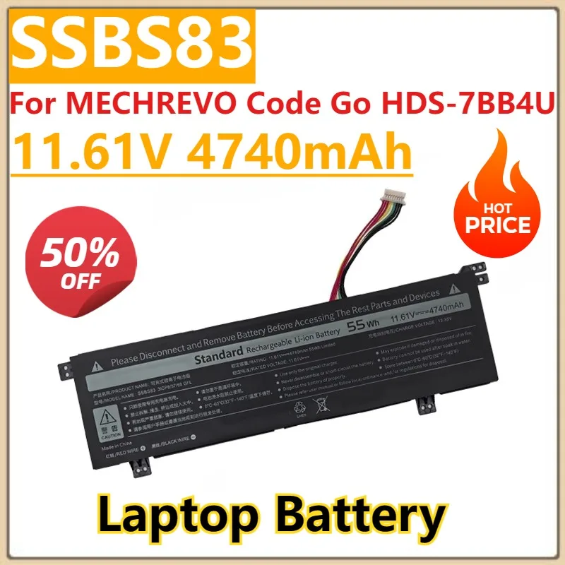 

New SSBS83 Laptop Battery 11.61V 4740mAh For MECHREVO Code Go HDS-7BB4U