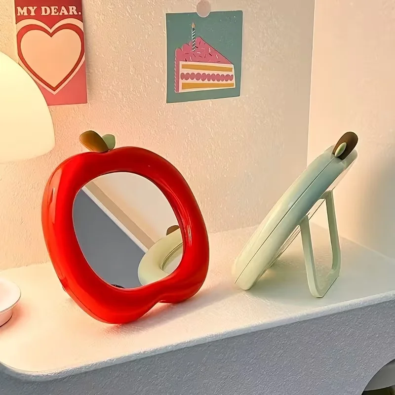 Zweifarbiger Apple 3D-Schminkspiegel für den Schreibtisch, stilvolles, niedliches Design, abgerundete Kanten, exquisite Detailarbeit – Detail 5
