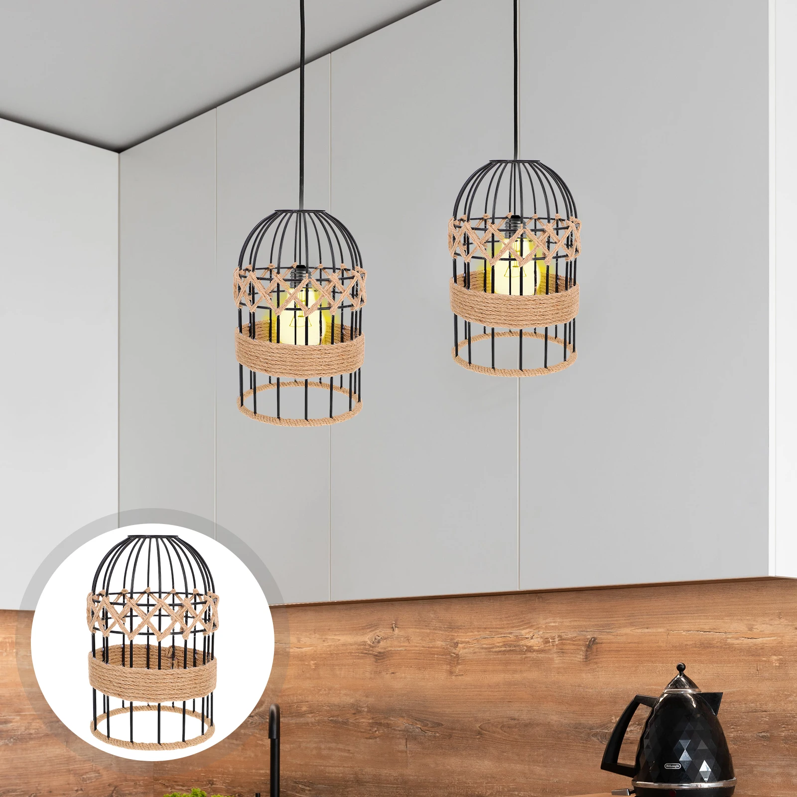 

Vintage Rope Iron Lampshade Retro Ceiling Light Cage Hollow Industrial Style Chandelier Cover Iron Lamp Shade Frame