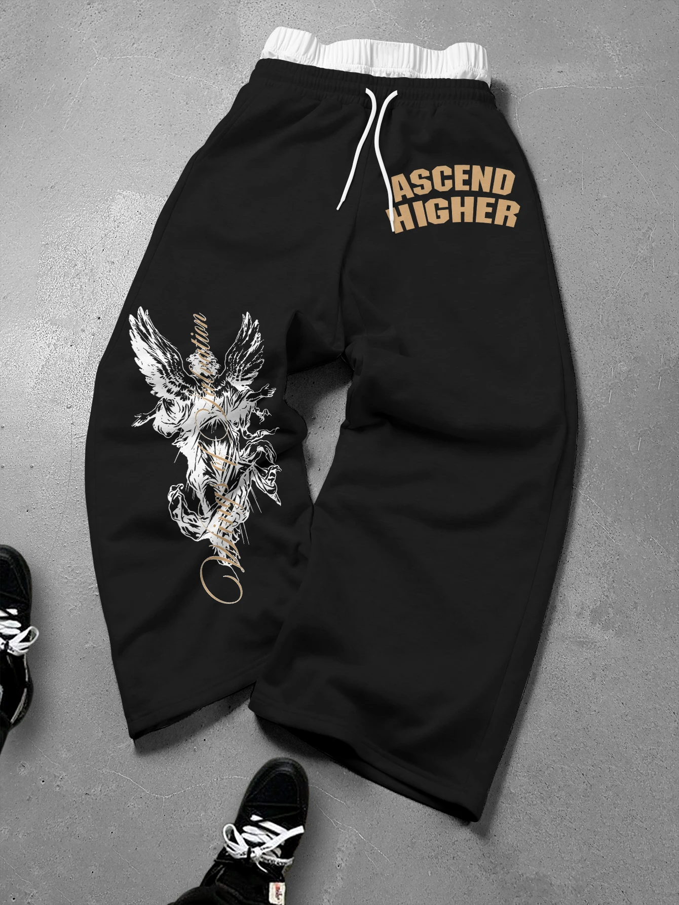 Men's Angel Gothic Baggy Wide Leg Full Length Sweatpants Polyester S-2XL Ascend Print Drawstring Hip Hop Streetwear Casual Pants