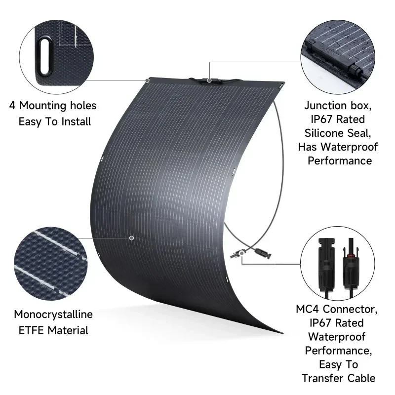 Allpowers Balcony Power Plant 200w / 100w Flexible Solarpanel Ip68 Solar Cell Solar Charger Photovoltaic 12v/32v Off-grid For Rv