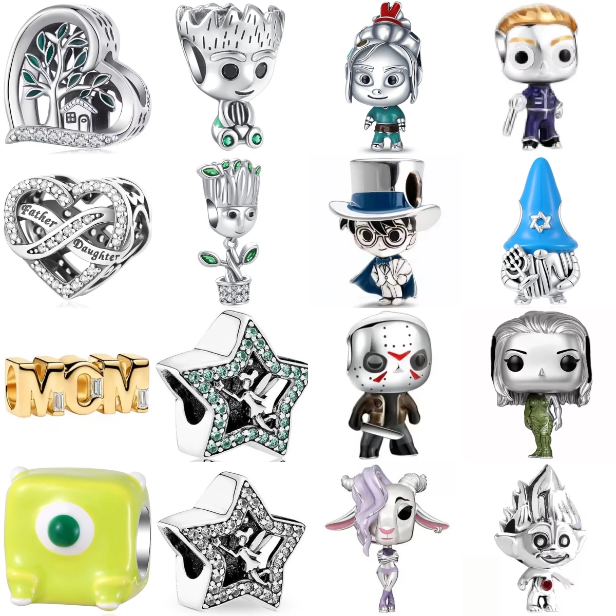 Abalorios de Plata de Ley 925 con Diseños de Animales de Dibujos Animados, Árbol Genealógico, Sombrerero Loco, Letra MOM, Compatibles con Accesorios DIY Originales para Mujer