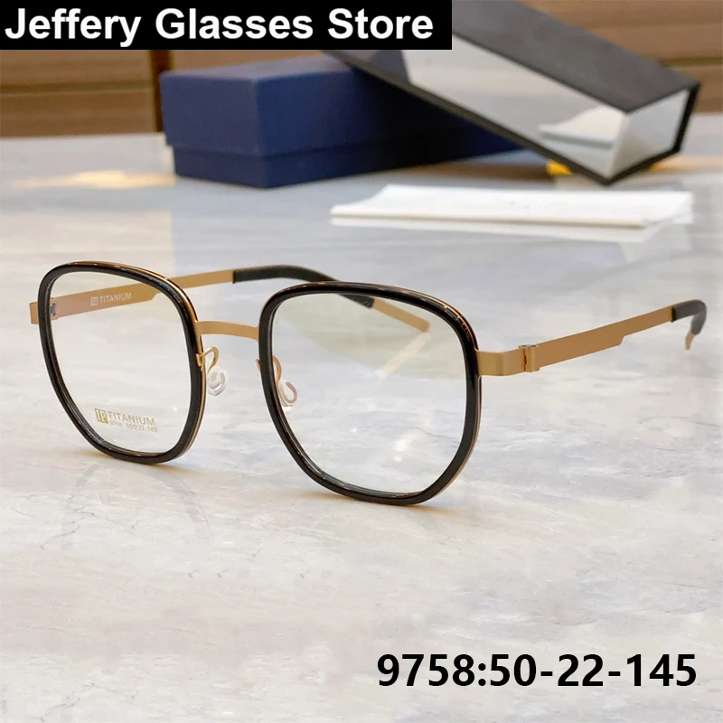 

Denmark Brand 9758 Square Men Glasses Frame Ultrlight Screwless Titanium Eyeglasses Fashion Women Oversize Designer Spectacle