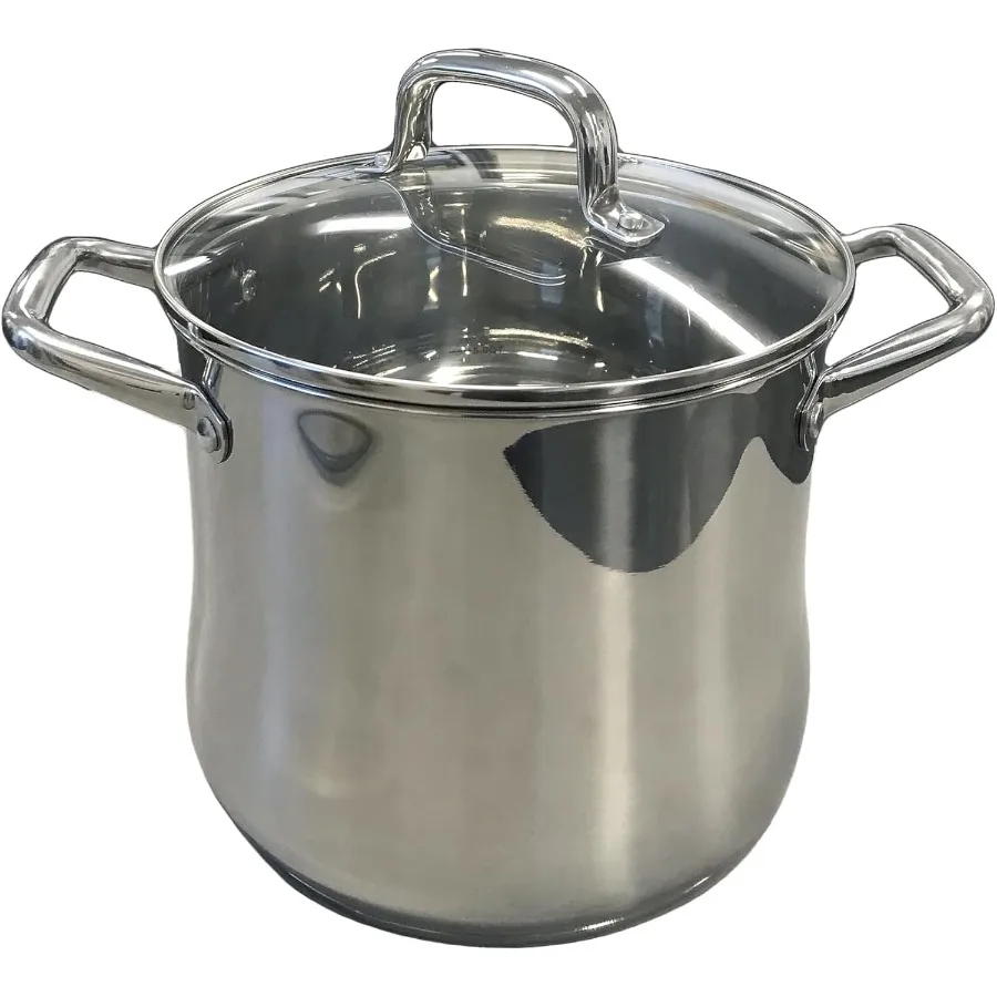 

8 Quart Stainless Steel Stock Pot with Lid Designed for LargeScale Cooking and Simmering Features Durable Arced Side Constructi