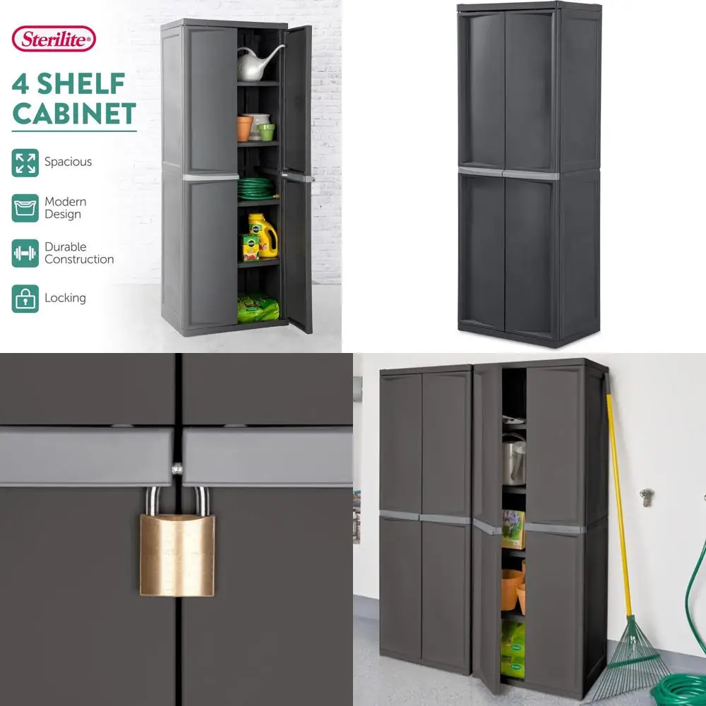 

Набор из 2-х пластиковых стеллажей с замком и регулируемыми полками для гаража, кладовой, подвала, прачечной, прихожей