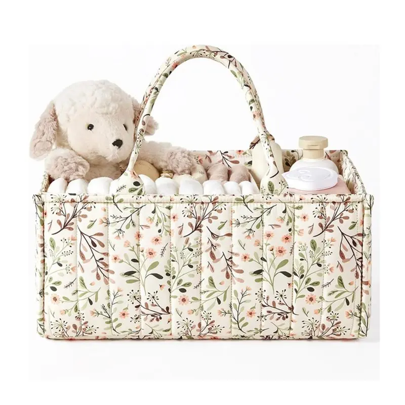

For Baby Shower Gift, Floral Diaper Caddy Organizer, Stylish Nursery Storage Basket, Diaper Bag, Baby Registry Must-Have-Y44A