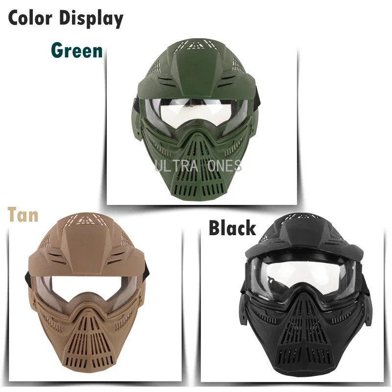 Masker taktis dengan lensa, latihan Paintball menembak Cs Wargame masker wajah penuh perlindungan Airsoft tempur masker kacamata Set