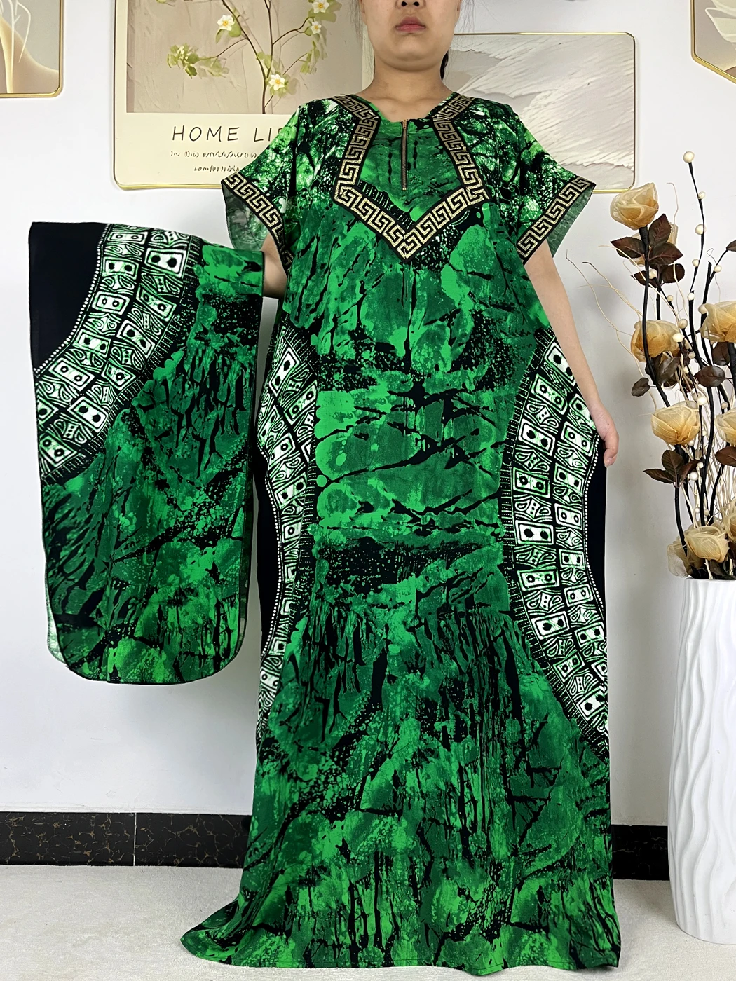 2026 Fashion Abayas For Women Floral Printed Boubou Loose Femme Robe Cotton Applique African Dubai Nigeria Dresses With Hijabs 4