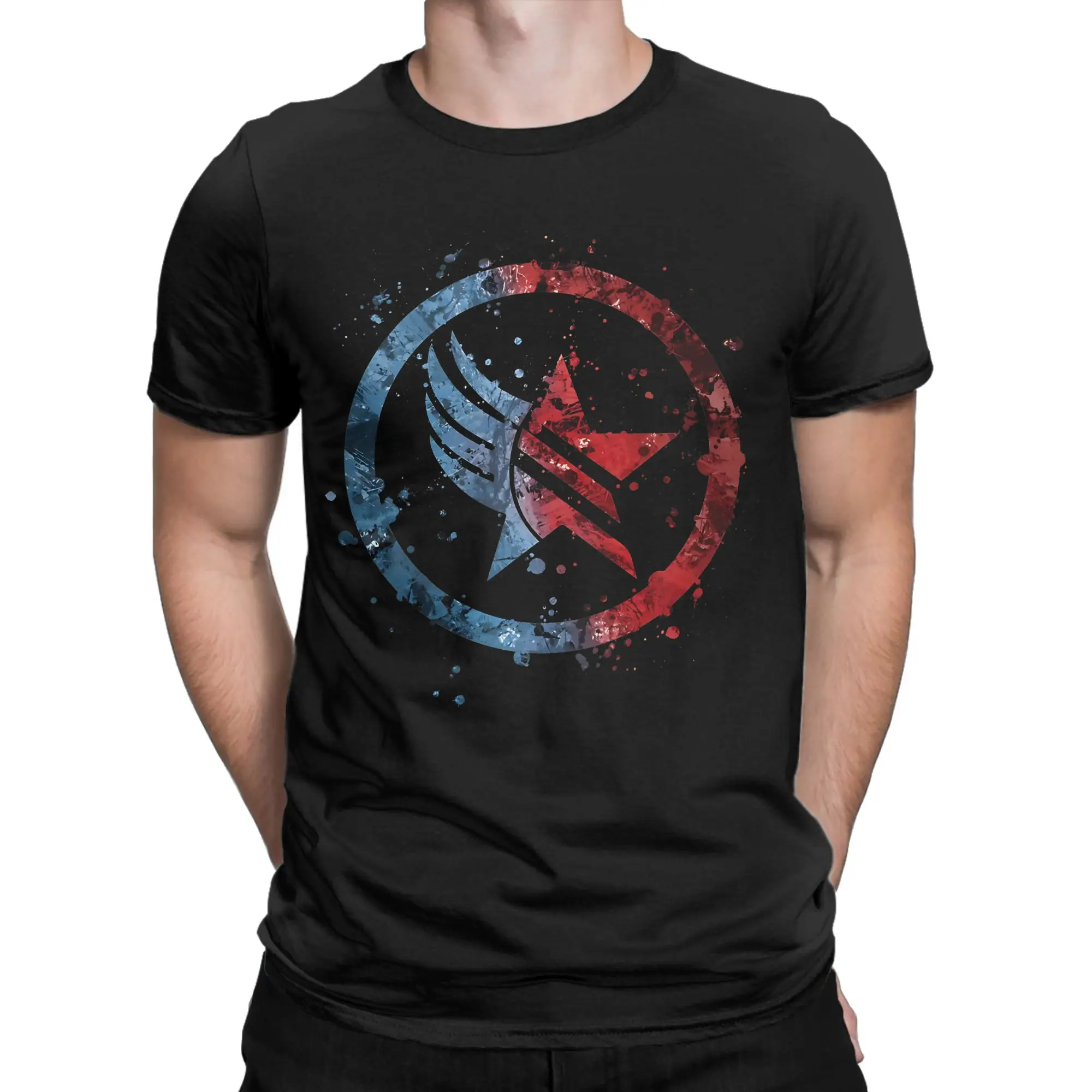 Mens T-Shirt Mass Effect Renegadeparagon Combo Splatter T-Shirts Novelty The Boys Summer Tee Shirt Cotton Tops Plus Size 6XL
