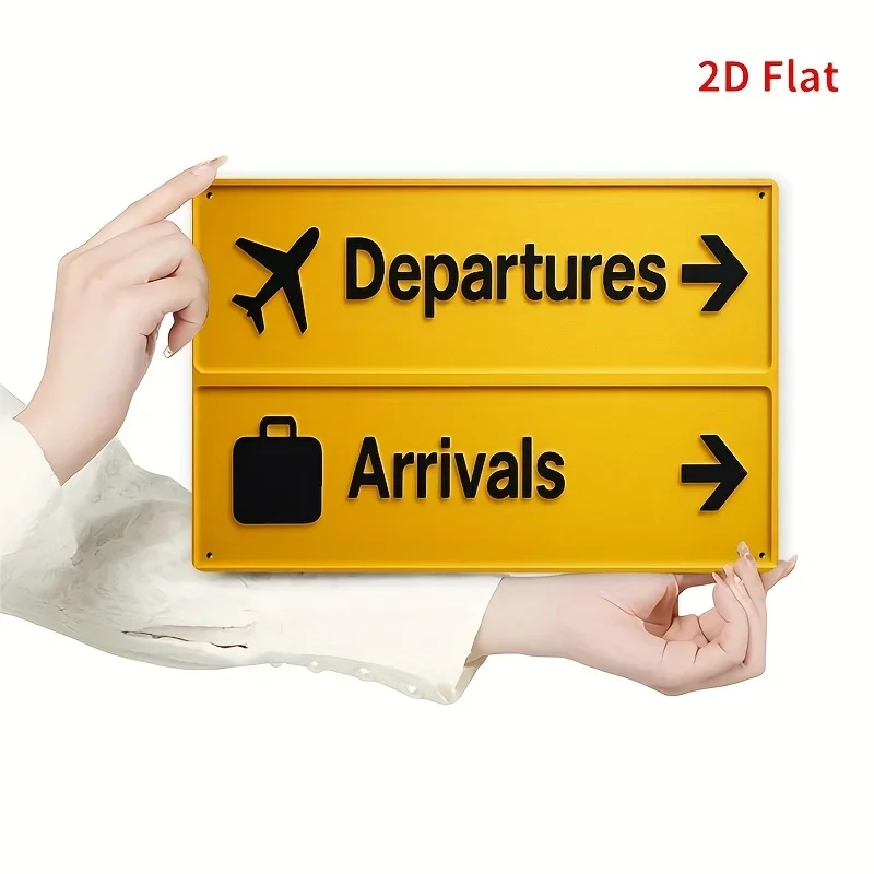 Letrero Metálico Vintage con Temática de Aeropuerto, Salidas y Llegadas, Arte Retro para Pared de 8x12 Pulgadas con Iconos de Avión y Maleta