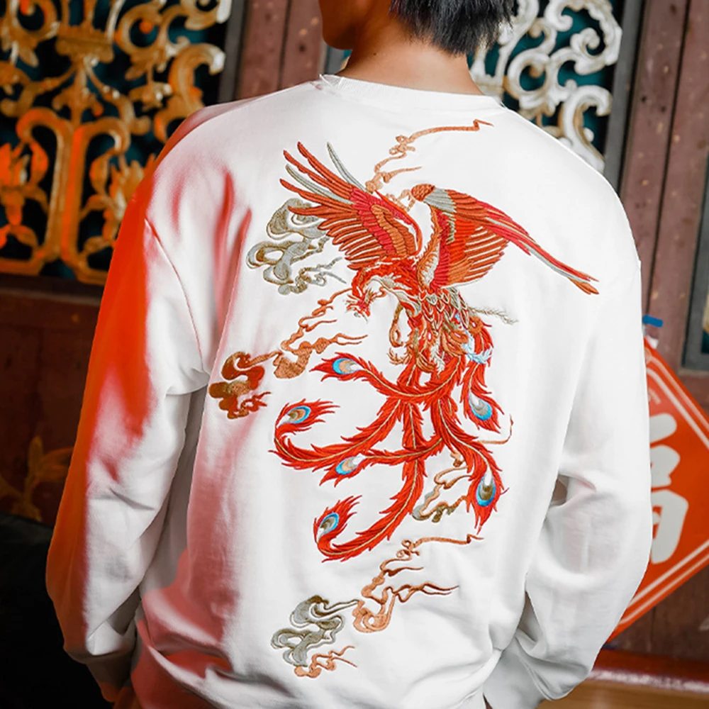 Cool Traditional Chinese Style Popular Mens Clothing Phoenix Embroidery Heavy Autumn And Winter Tops Casual National Trend