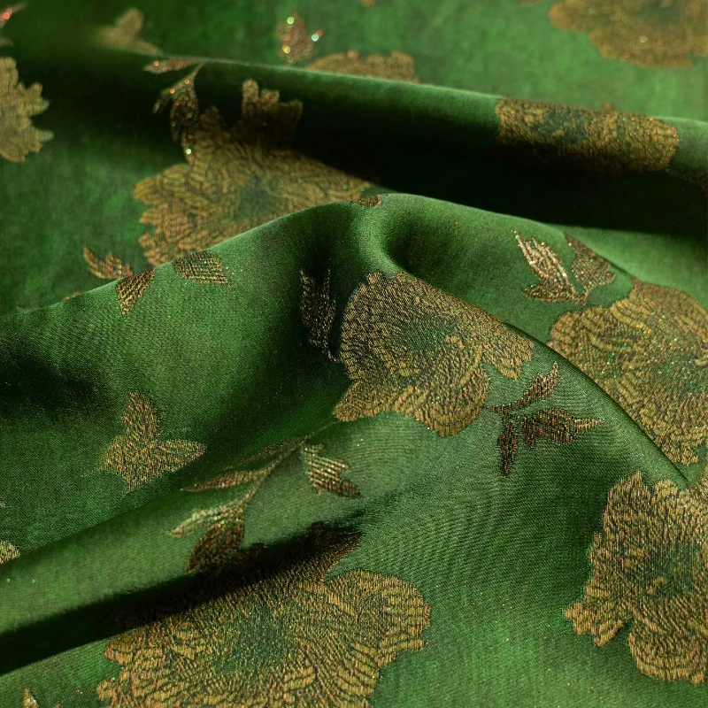 Mulberry Silk Wool Blend Jacquard Fabric Green Modern Chinese Style Luxurious Soft Drapey Qipao Skirt Pants DIY Sewing