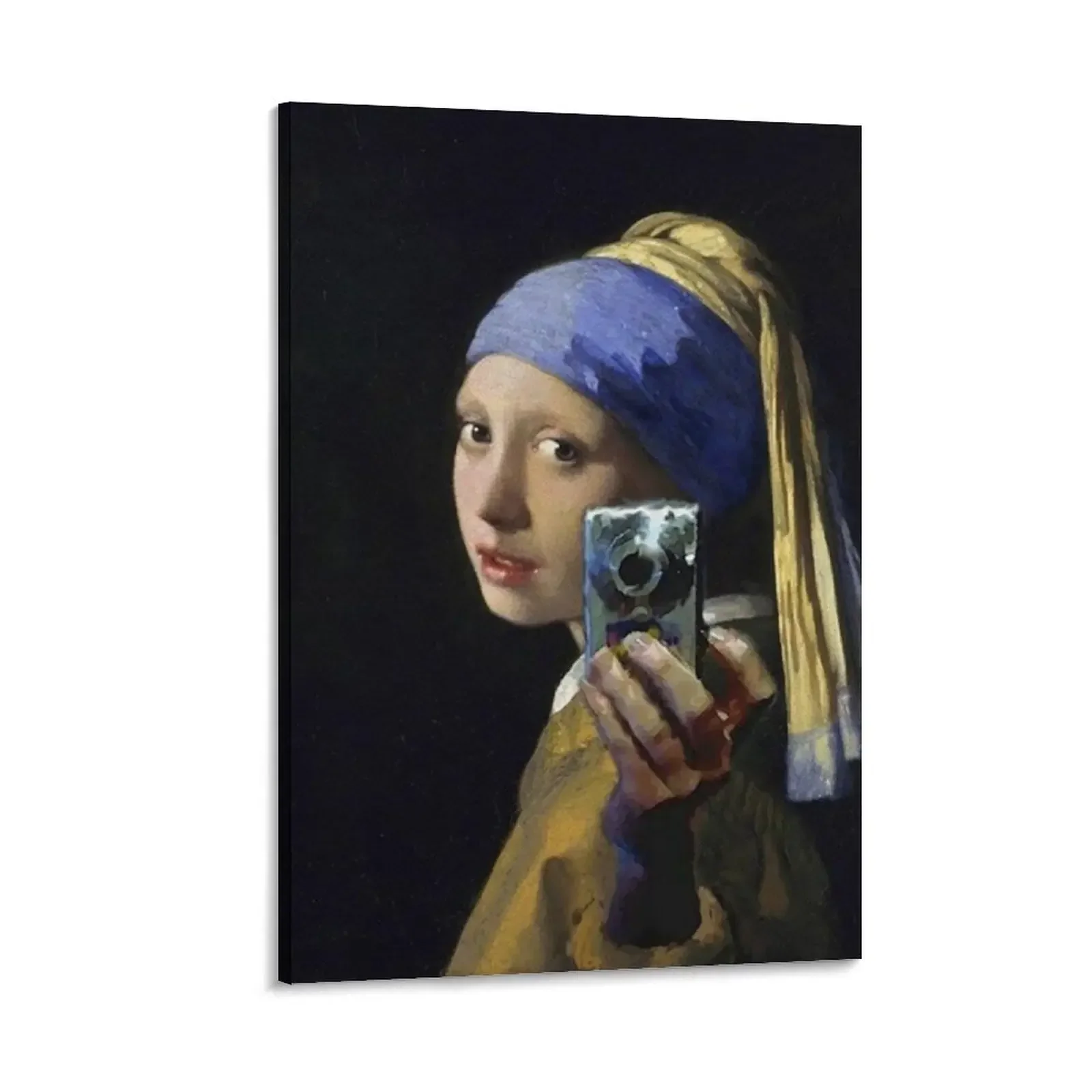 

Girl with a Pearl Earring taking a Selfie - Funny Canvas Painting posters for room Wall paintings
