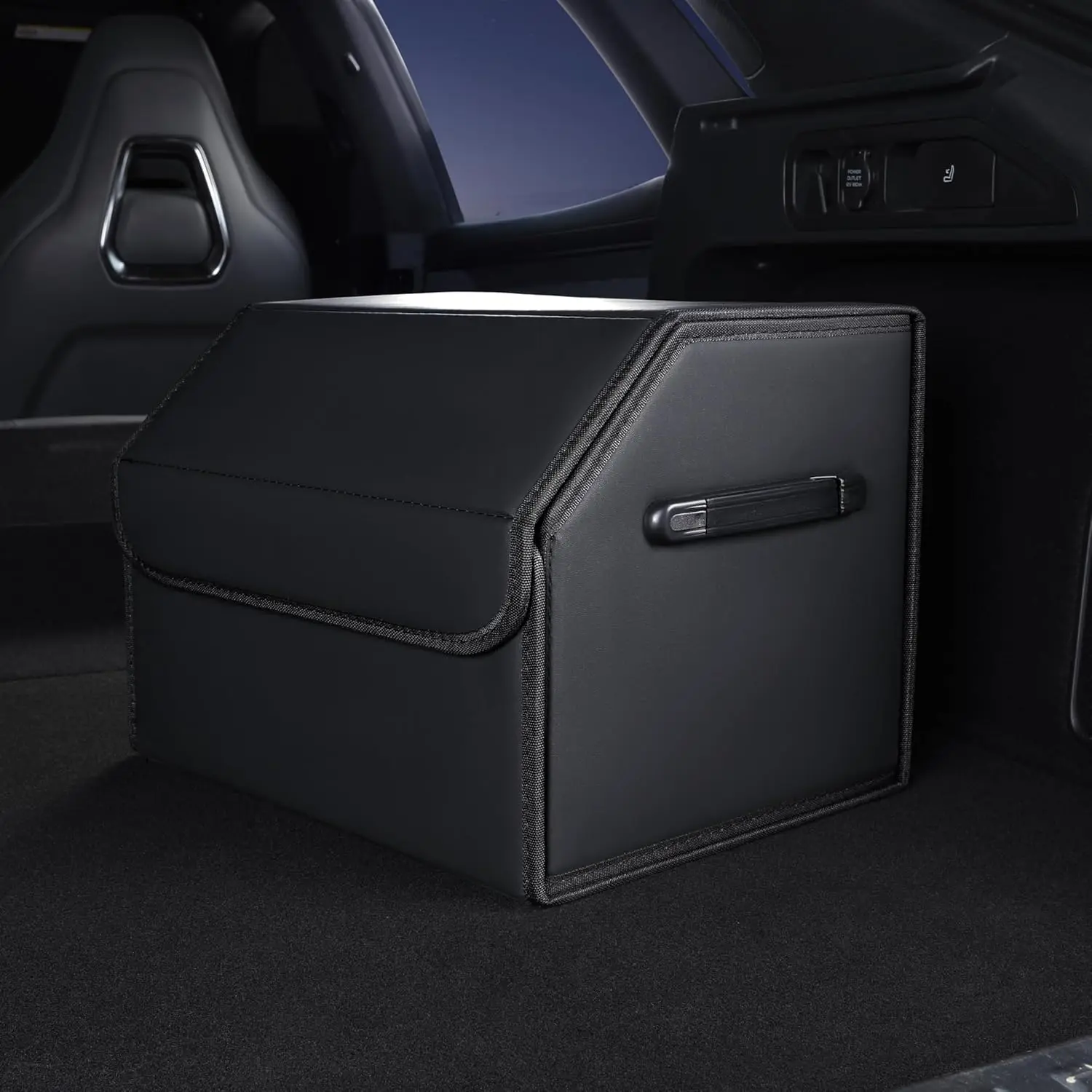 

Trunk Organizer,car organizers and storage,black Leather Storage Box with lid,Fiberboard,Collapsible