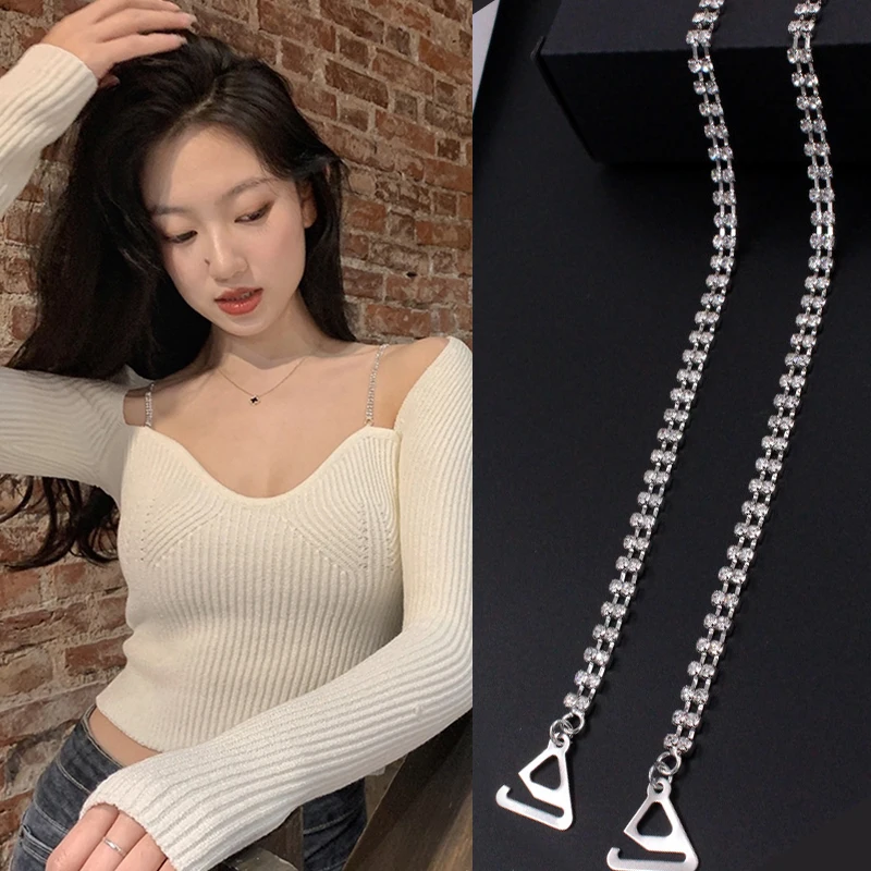 Women Crystal Invisible Underwear Straps Rhinestone Metal Non-Slip Bra Straps Sexy Trendy Simple Off-the-shoulder Shoulder Strap