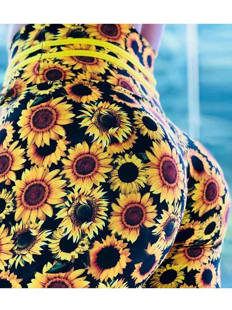 Outfits Sunflower Printed Leggings Workout Tights Fitness Women Soft Yoga Pants High Waisted Gym Wear Spandex Push Up Leggins