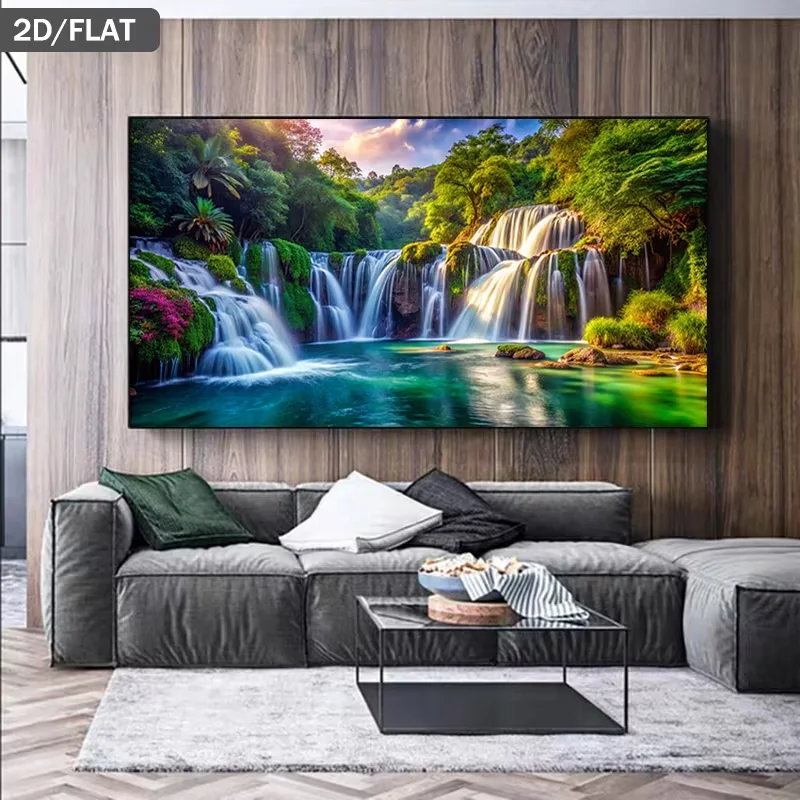 2D Flat, 2D Flat, 2D Flat 1pc Modern Frameless Decorative Painting - Tranquil Waterfall And Lush Greenery Canvas Art, Horizontal
