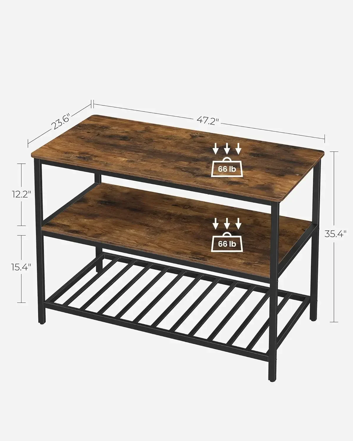 VASAGLE Kitchen Island with 3 Shelves, 47.2 Inches Width Kitchen Shelf with Large Worktop, Stable Steel Structure, Industrial,