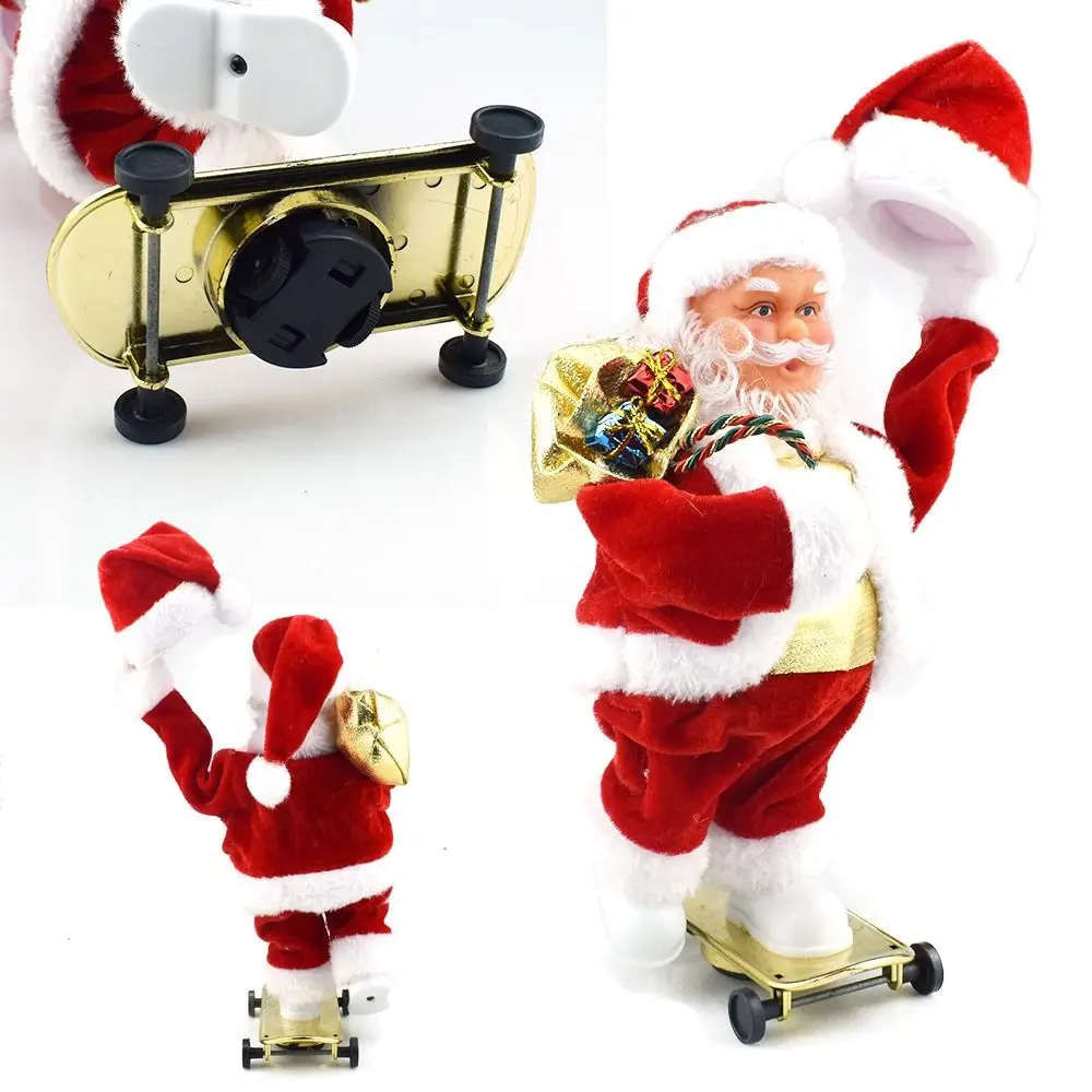 Musical Electric Santa Toys Slides Skateboard Twisted Christmas Dolls Plush Swing Hat Dancing Santa Claus Toys Tabletop