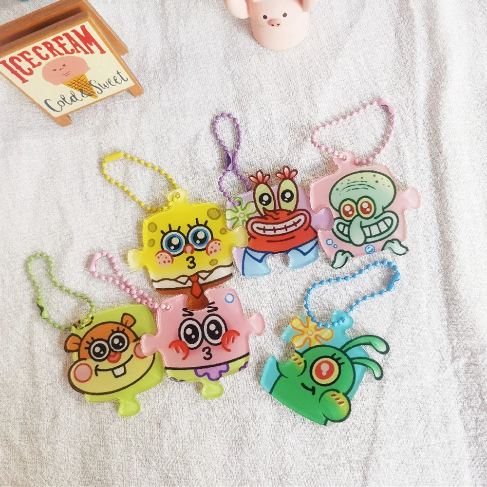 Cartoon SpongeBob Figures Keychain SquarePants Patrick Squidward Tentacles Phone Charm Doll Car Bag Pendant Couple Kids Toy Gift