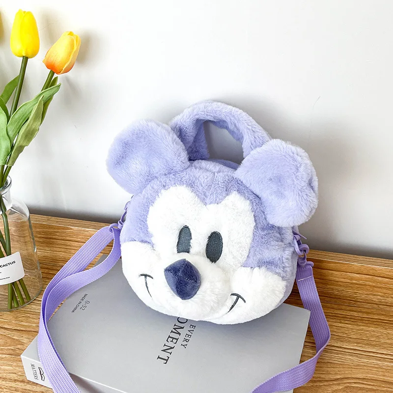 Disney-Mickey Mouse Messenger Bag para meninas, bolsa de ombro dos desenhos animados, bolsa recheada macia Kawaii, presente bonito menina