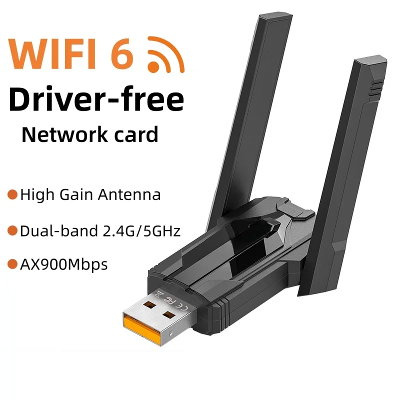 WIFI6 AX900 Network CardUSB Adapter Dual Band 2.4/5GHz WiFi Receiver Encrypted Dongle Driver Free,for Win 10/11 Desktop Laptop