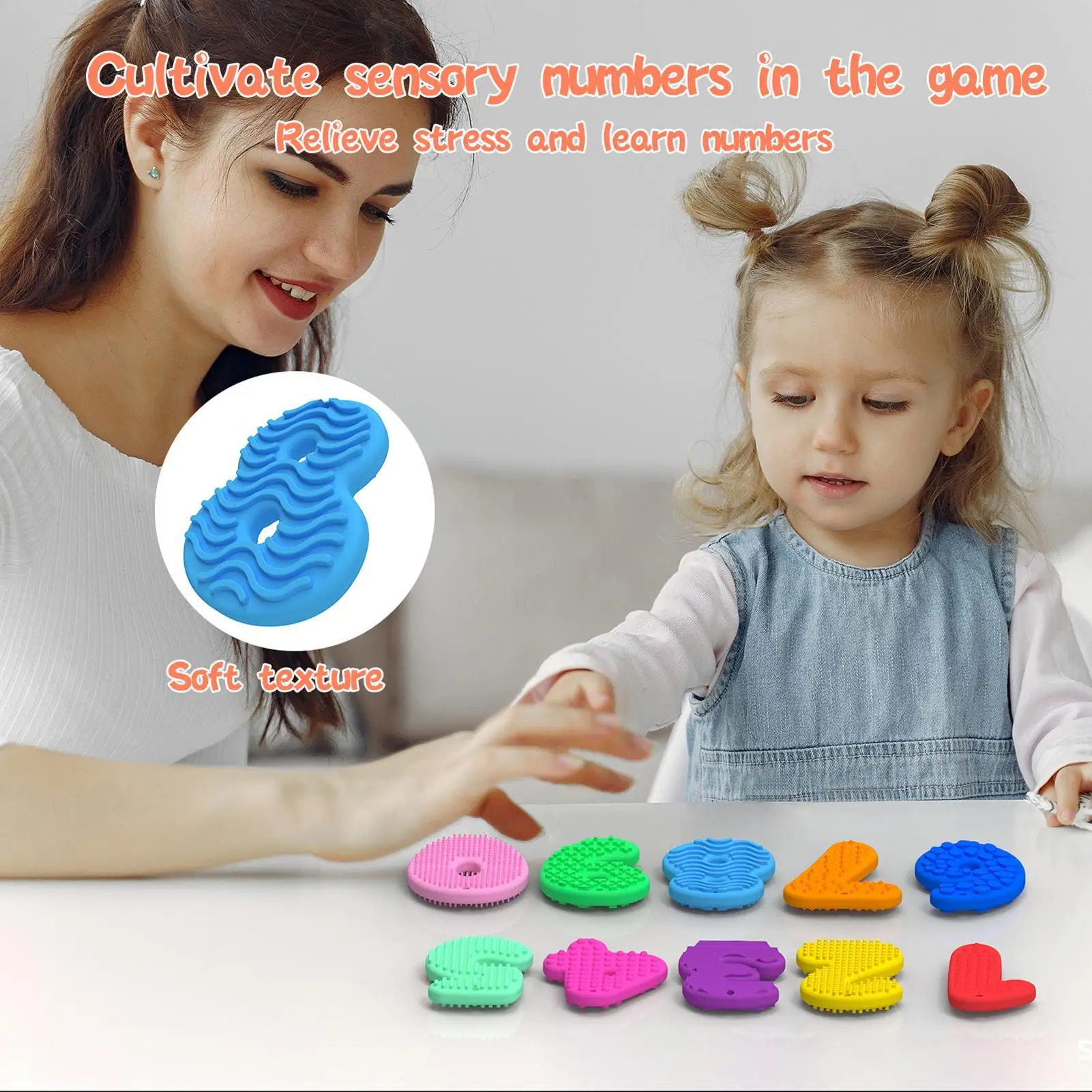 

Sensory Worry Stones 10-Piece Sensory Silicone Calming Quiet Textured Fidget Toys Number Stones For Children Teens Adults Boys