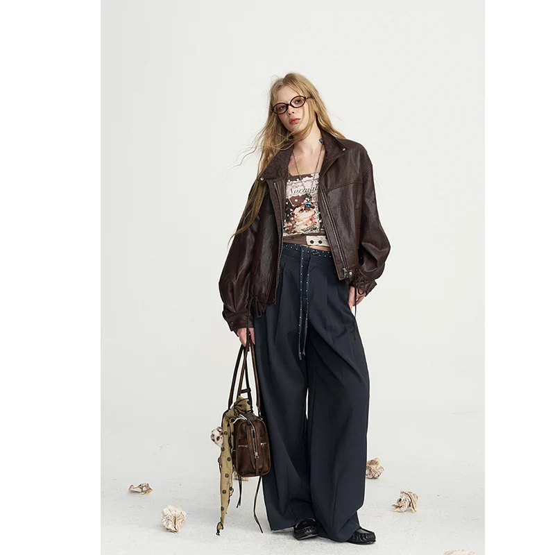 ELFSACK Women's Loose Wide Leg Pants with Drawstring Waist, Solid Casual Trousers for Everyday Outdoor Wear