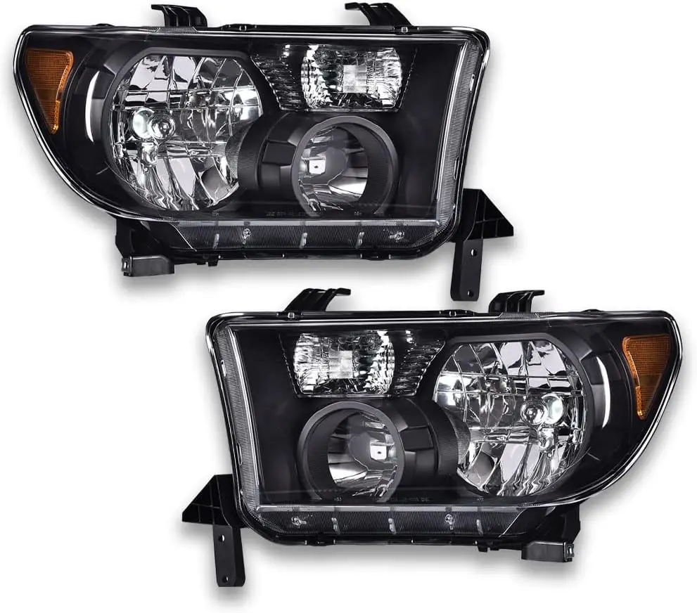 

Фары, совместимые с Toyota Tundra 2007-2013 годов / 2008-2017 Toyota Sequoia, прозрачные линзы со стороны водителя и пассажира, черный корпус 81