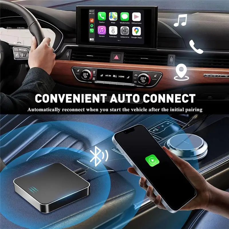 Adattatore Wireless Carplay A71Z, Plug and Play da Cablato a Wireless, Compatibile con Auto dal 2015 e per iOS 10+