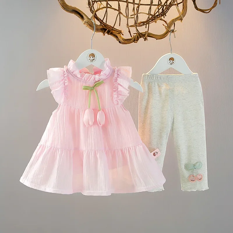 

New Sweet Dress for Girls in Summer, Stylish Baby Summer Outfit, Cute Pants, Children's Princess Chiffon Dress Set