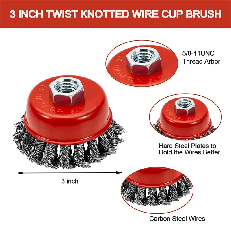 

A76K 6 Pack 4 Inch Wire Wheels For Angle Grinder, 3 Inch Wire Cup Brush For 4 1/2 Angle Grinder, For Removing Rust,Paint Etc