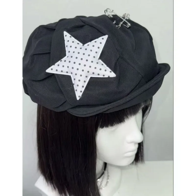 

Y2K Personalized Star Sticker Rivet Design Berets Caps ForWomen Spring and Autumn Fashion Versatile Retro Tie-dyeNewsboy Hats