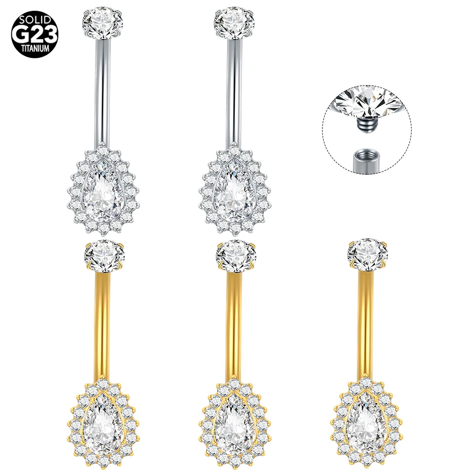 

1/5PCS Titanium Piercings Belly Button Ring For Women Gold Color Navel Barbell Teardrop Sexy Navel Helix Piercing Jewelry 14G