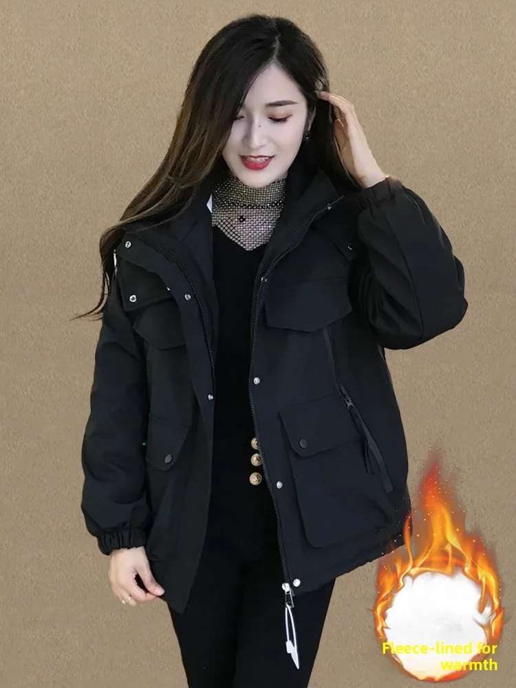 Thiened Fce femmes Jaet à capuche coton vêtements de travail vêtements d'extérieur hiver nouveau Sle ular éclatement Sle trajet coréen Sle