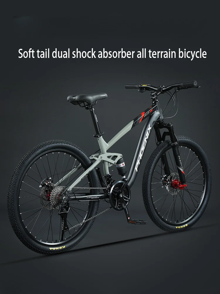 Mountain Bike Soft Tail Dual Shock Absorber, All Terrain Bicycle, 27-Speed Cassette, Mechanical Disc Brakes, 26\