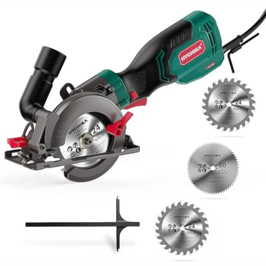 

6.2A Mini Circular Saw with 3 Blades 4-1/2 Compact Hand Saw Max 1-7/8" Cutting Depth 3500RPM Rubber Handle and 10ft Cor