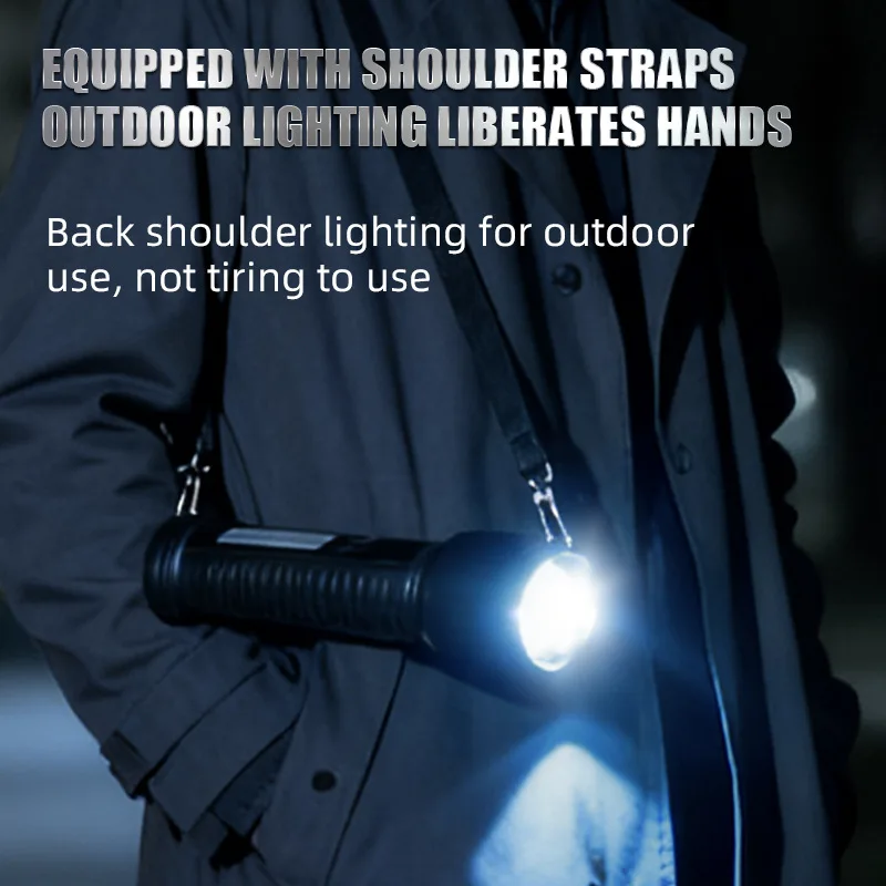 New Super High Power Multifunction LED Flashlight Zoomable Long Range Outdoor Digital Display Red Blue Flashing Warning