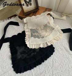 Heavy Industry Two-color Embroidery Apron Female Girls Cosplay Clothes Accessories Lolita Maid Aprons