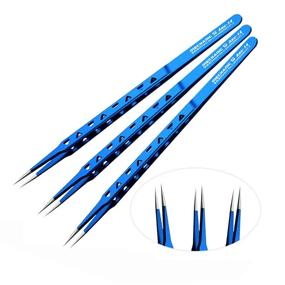 8 Hole MECHANIC AAC-14 Lengthened Thickened Hardness Tweezers For Mobile Phone Repair Tools Huimintong