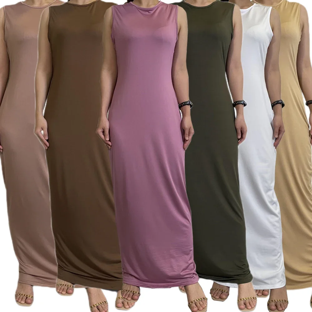 Dubai Abaya Vestido All-Match Sleeveless Inner Dresses Muslim For Women Modest Robe Caftan Moroccan Islamic Clothing Ramadan