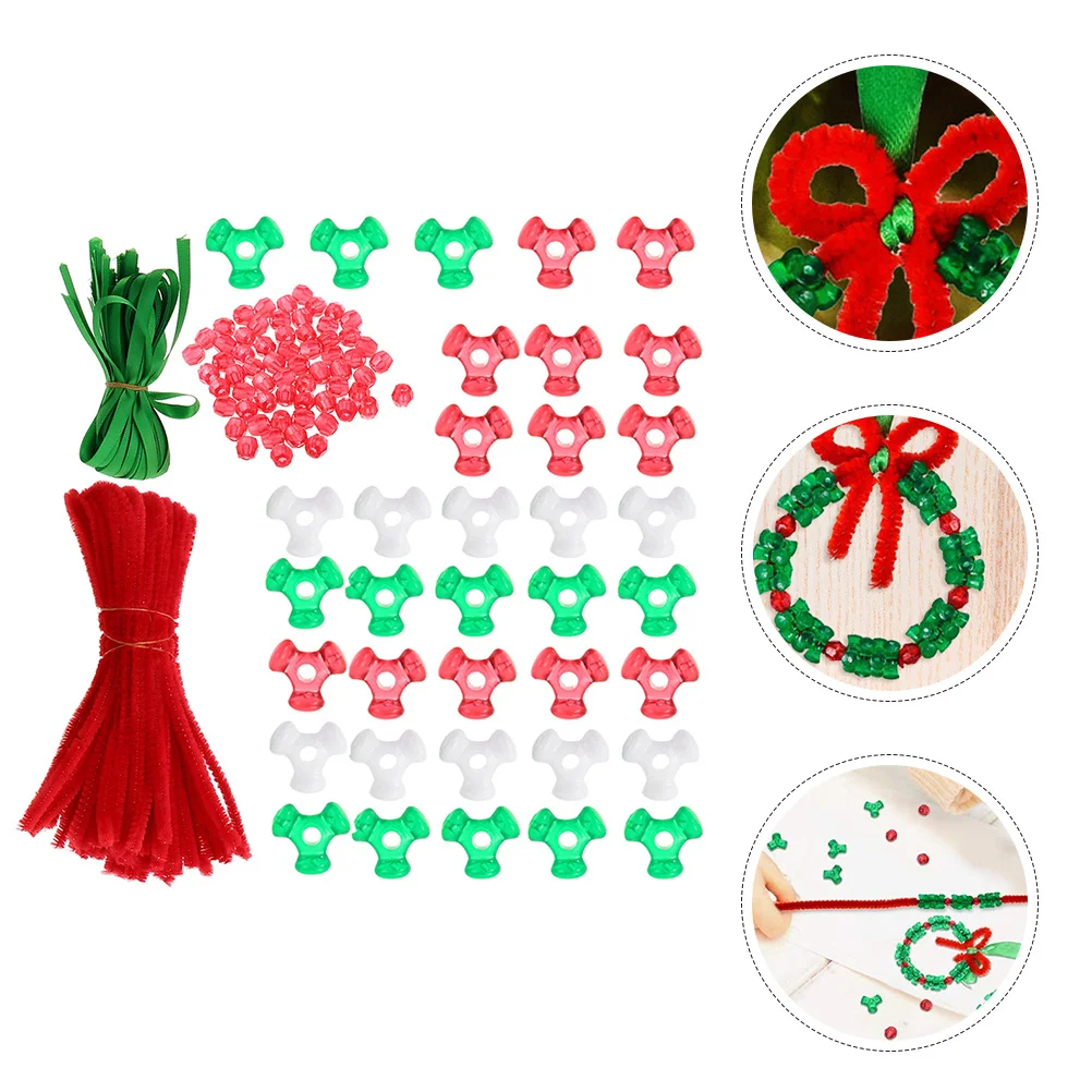 

1 set 1 Set Christmas Ornament Making Kit Red Chenille Stems Diy Beaded Crafts Xmas Garland Beads Christmas Diy Beading Supplies