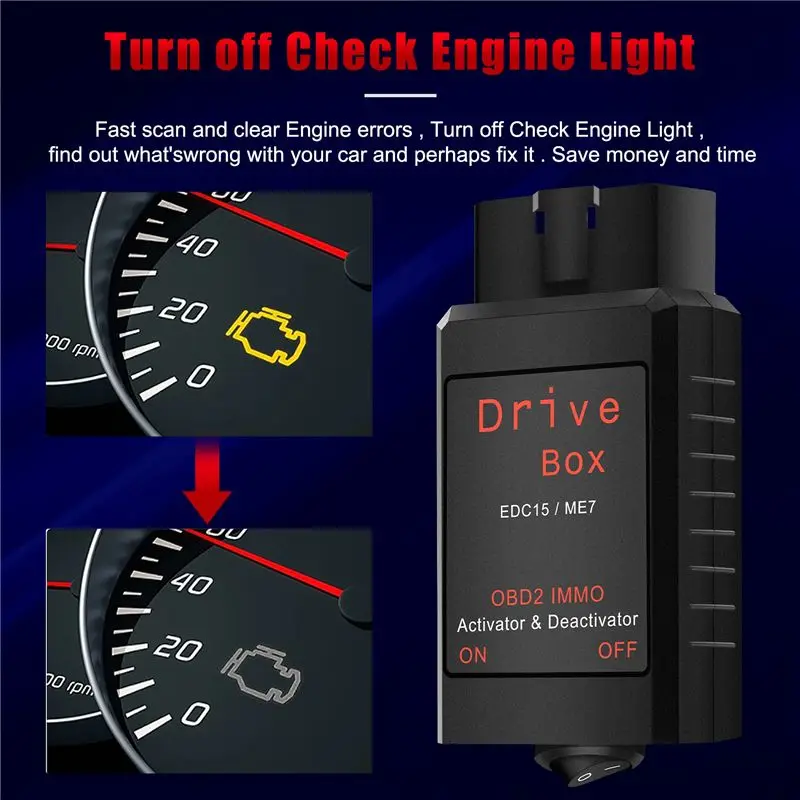 Drive Box EDC15/ME7 OBD2 IMMO Deactivator Activat OBD2 Drive Box IMMO Deactivator Activator Car Accessories-A54R