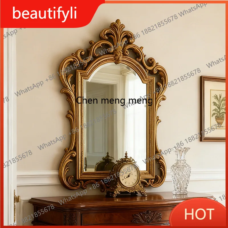 

Зеркало косметическое D80 в ретро-французском стиле с резной рамой, настенное украшение для дома, гостиной, туалетного столика, ванной комнаты