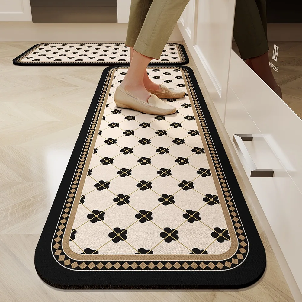 Floor Mat for Kitchen Dirt-resistant Non-slip Oil-resistant Carpet, PVC Leather Rugs American Flower Texture Foot Mat Alfombra