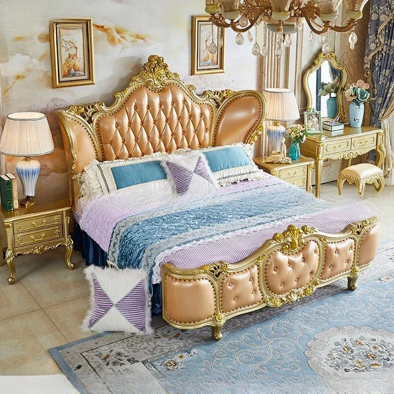 European solid wood leather bed master bedroom luxury high-end luxury high-end 1.8 meters classical 2
