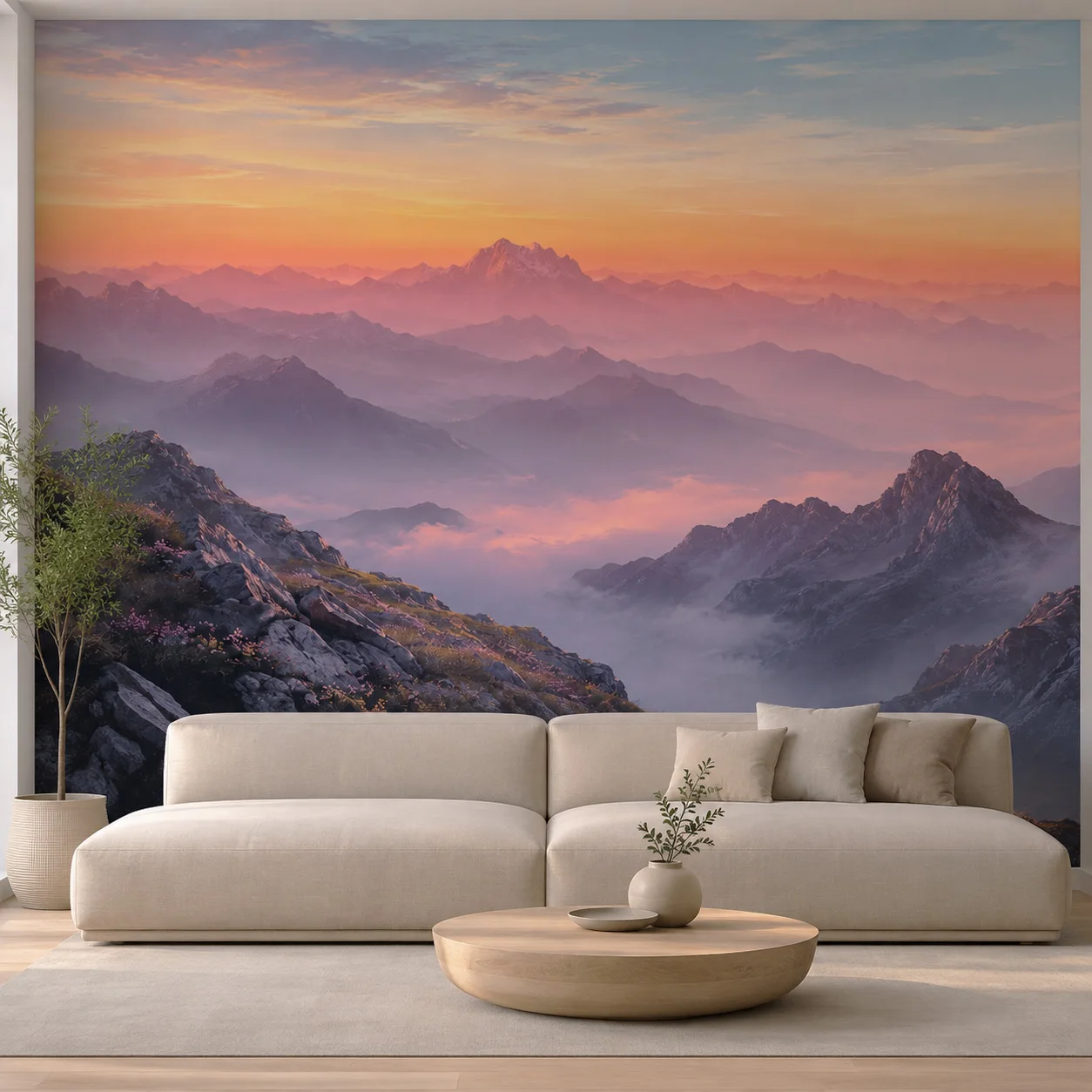 Sunset Mountain Wallpaper Mural Custom Scenic Landscape Wall Art for Living Room Bedroom Large Wall Home Decor Non Self Adhesive