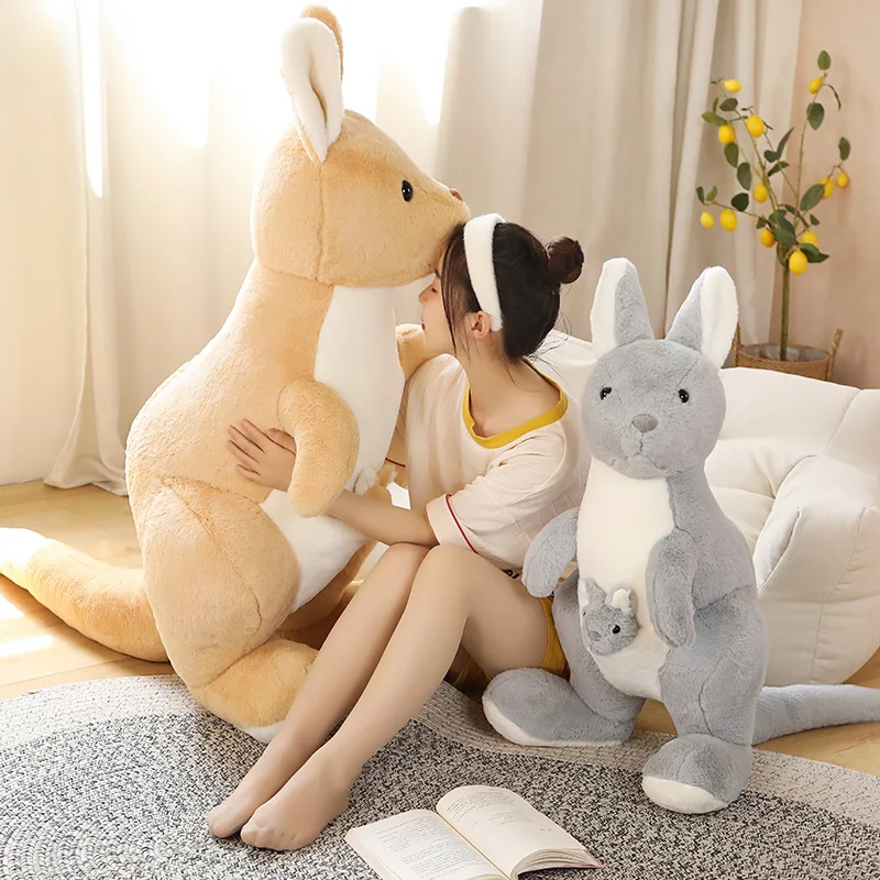 60-150CM Giant Size Kangaroo Plush Toys Mom Stuffed Lifelike Animal Plush Doll Creative Pillow Home Decro Gift