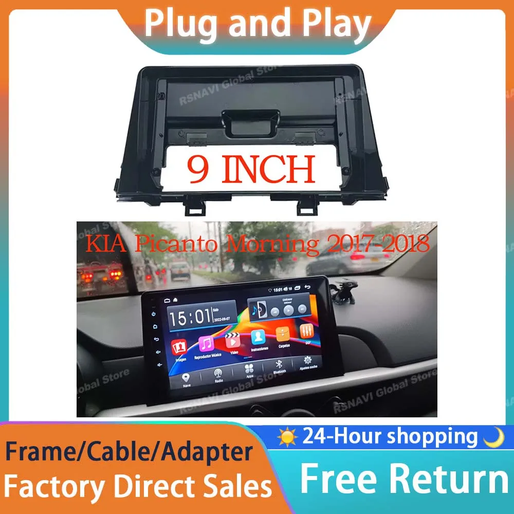 

RSNAVI Din 9-дюймовый автомобильный радиоприемник для установки DVD GPS Mp5 Пластиковая рамка панели лицевой панели для Kia PICANTO Morning 2018-2019 Комплект крепления на приборную панель