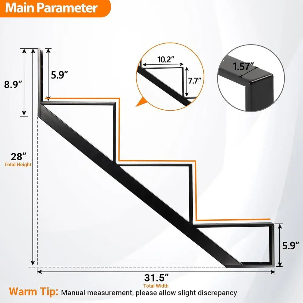 2 Pack Steel Stair Step Riser Deck Stringer Outdoor Steps Easy Installation Stable Construction Wide Applications 1-5 Steps